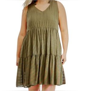 Tiered Boho Sundress Babydoll Dress Olive Green Size 2X NWT!